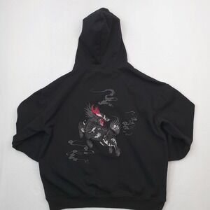 Niepce Streetwear Hoodie Mens Large Black Japanese Embroidered Kirin Sweatshirt